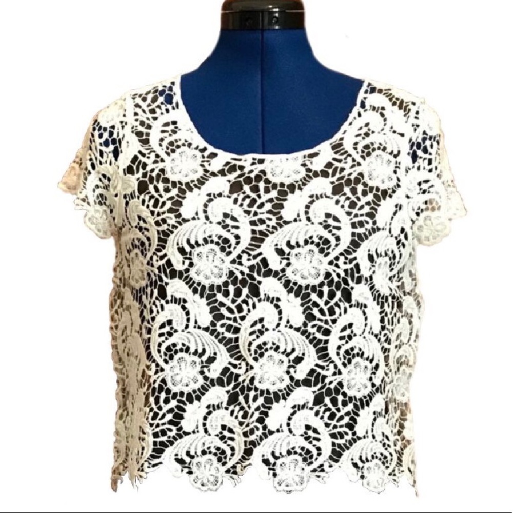 INC International Concepts Cream Lace Top - Petite